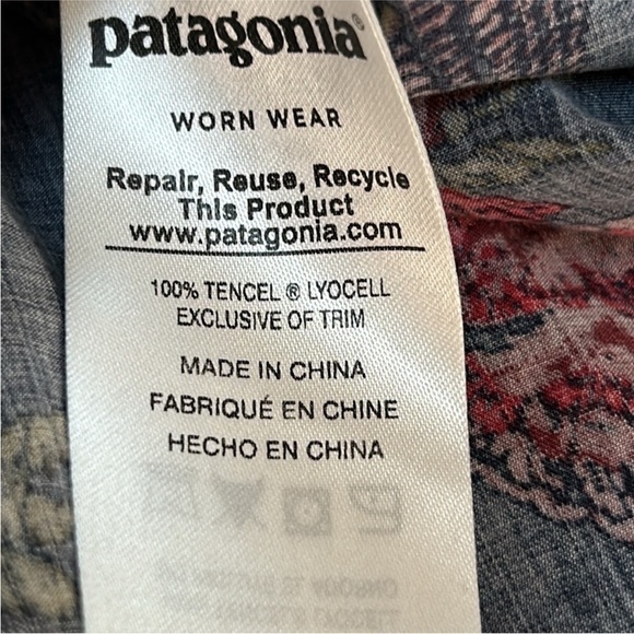 Patagonia June Lake Navy Blue Mini Dress Bird Floral Tencel Short Sleeve Size S - Picture 4 of 10